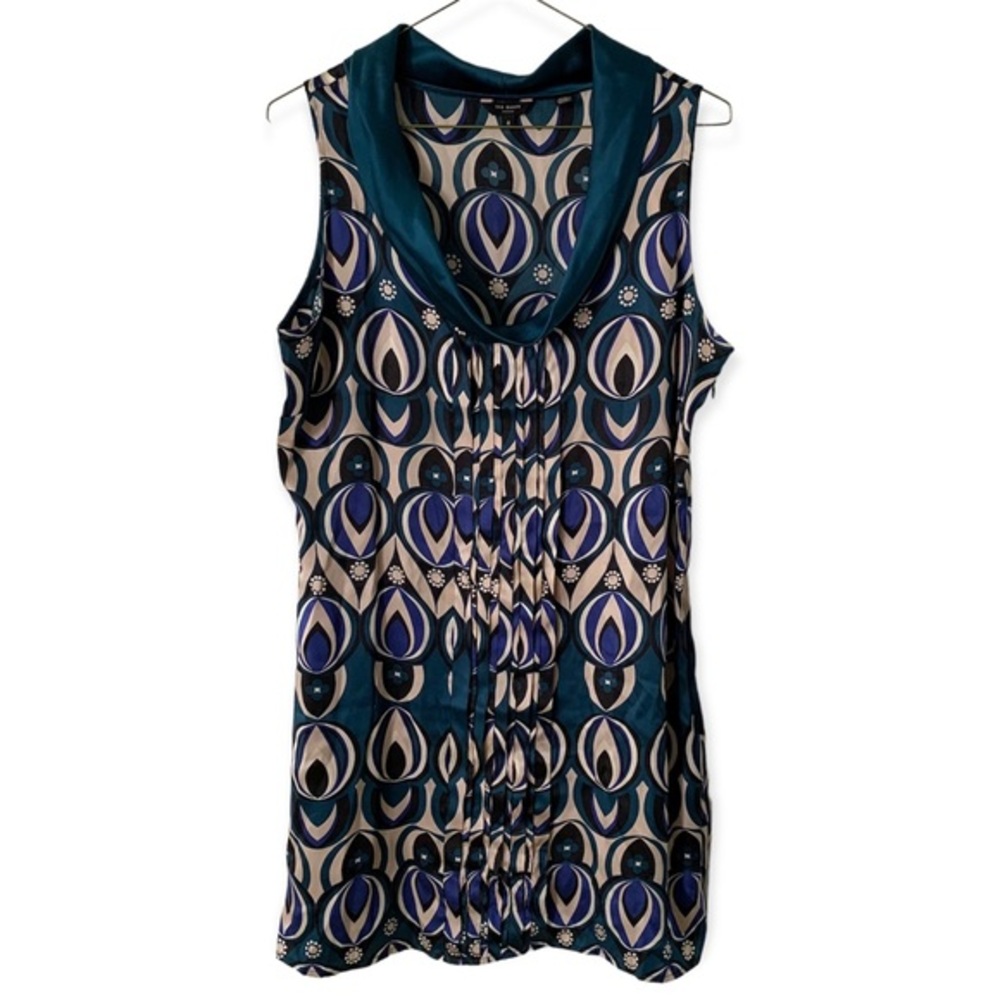 Ted Baker London Silk Vintage Cowl Neck Pleated Geometric Dress EUC Size - 12